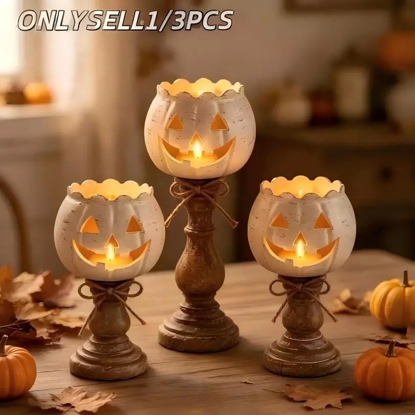 Vintage Pumpkin Lantern Candle Holder, Pumpkin Candle Holders, Farmhouse Style Tea Light Candle Holder, Halloween Fall Table Decor, Includes Tea Light