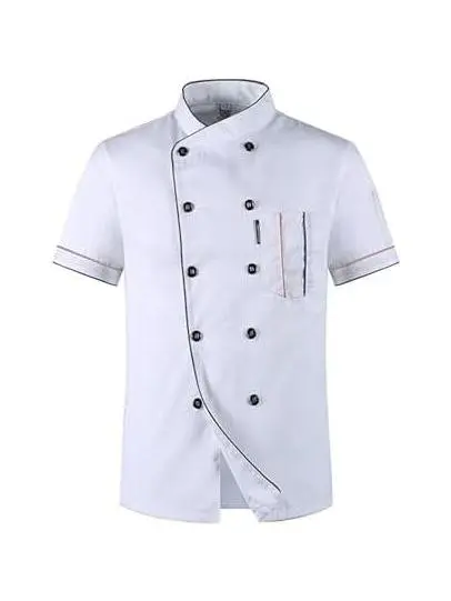 Men's Chef Coat Uniform Short Sleeve Cook Jacket Restaurant Kitchen Work Breathable Clothes