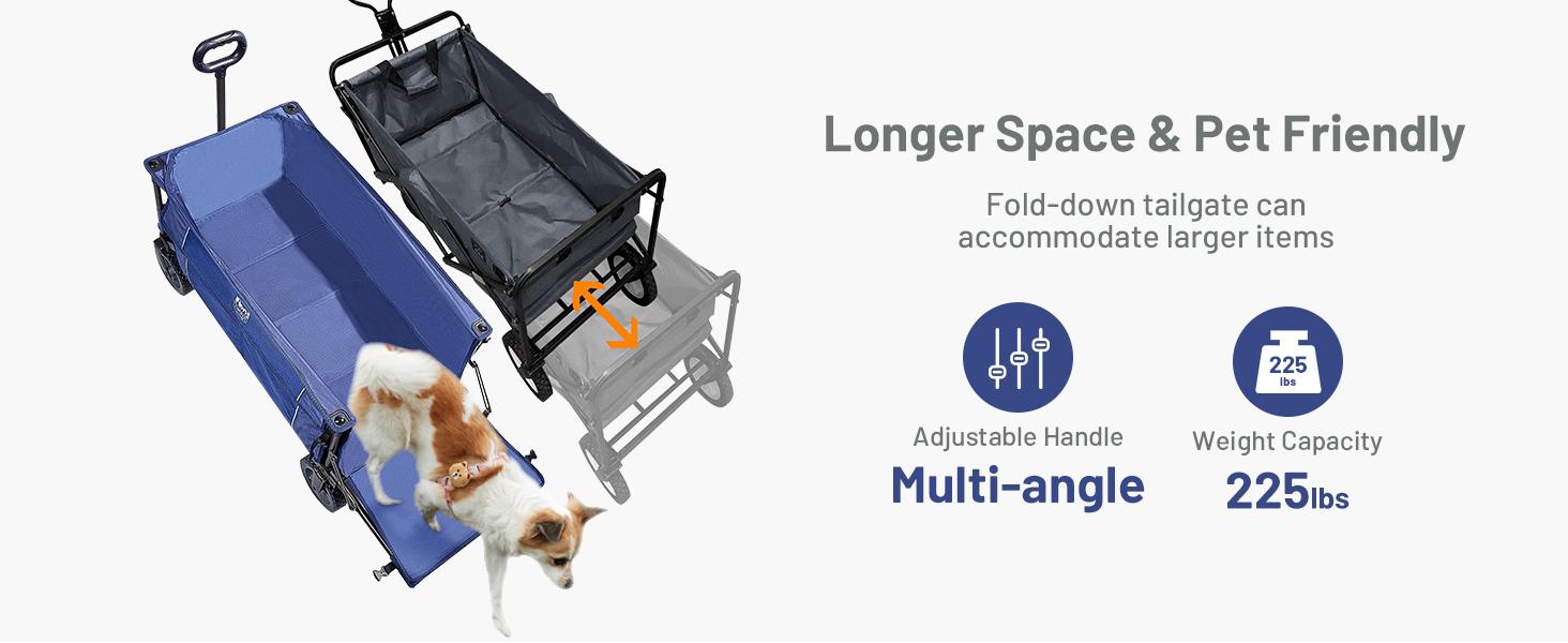 Tailgate Collapsible Folding Wagon Cart, Push Pull Beach Wagon Foldable, Grocery Cart with Side Pockets for Camping,, Shopping, Holds 225 lbs, Blue