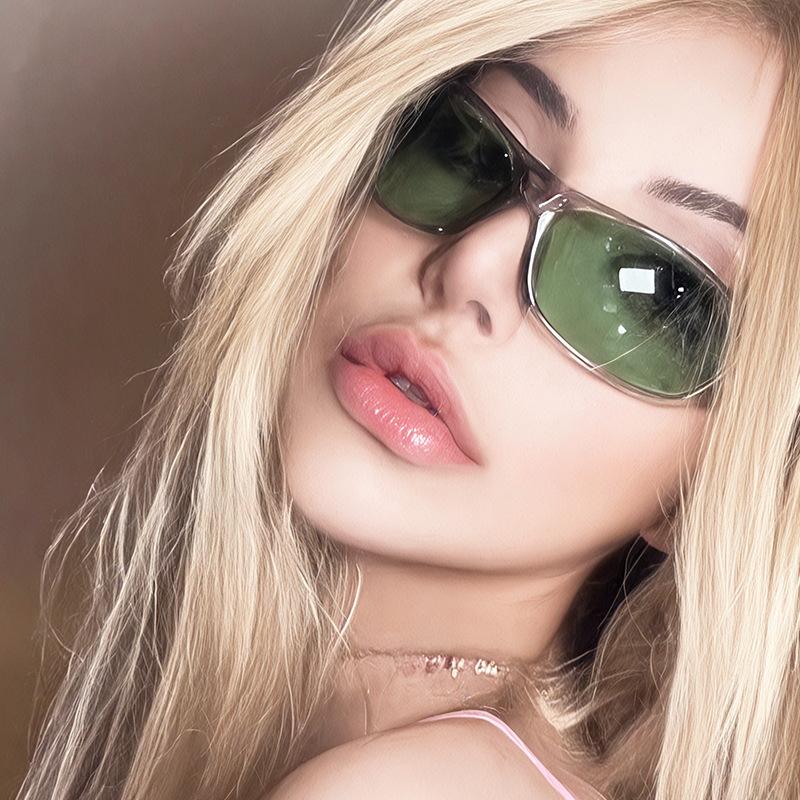 Vintage Unisex Y2K Green Translucent Sports Wrap Sunglasses Festival Outdoor Trendy Protective Eyewear Lightweight Durable Stylish Frames