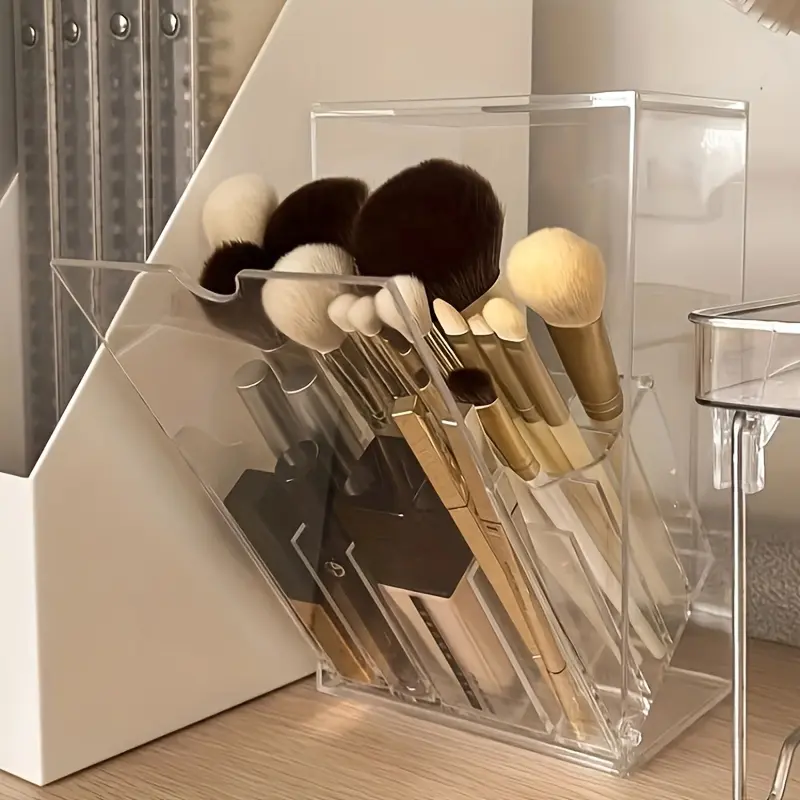 Transparent Makeup Brush Storage Rack - Adjustable Desktop Cosmetics Organizer, Multi-compartment Transparent Storage Box, Suitable for Makeup Brushes and Beauty Tools, Perfume Storage Container