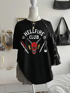 Y2K Sweet Cute Hellfire Graphic T-Shirt, Soft Cotton Fabric, Breathable Loose Fit, Versatile for All Seasons