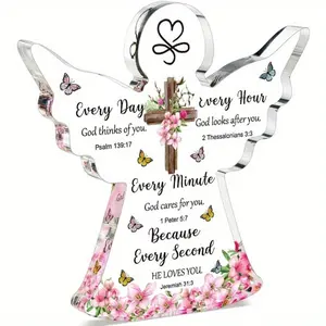 Acrylic Christian Gifts for Women, Inspirational Bible Verse Prayers, Religious Scripture Gifts, Cross Angel Collectible Figurines