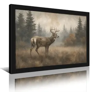 Rustic Deer Landscape Painting for Man Cave Hunting Decor Dark Brown Wall Art Cabin Decor Vintage Woodland Room Antique Forest Art Poster