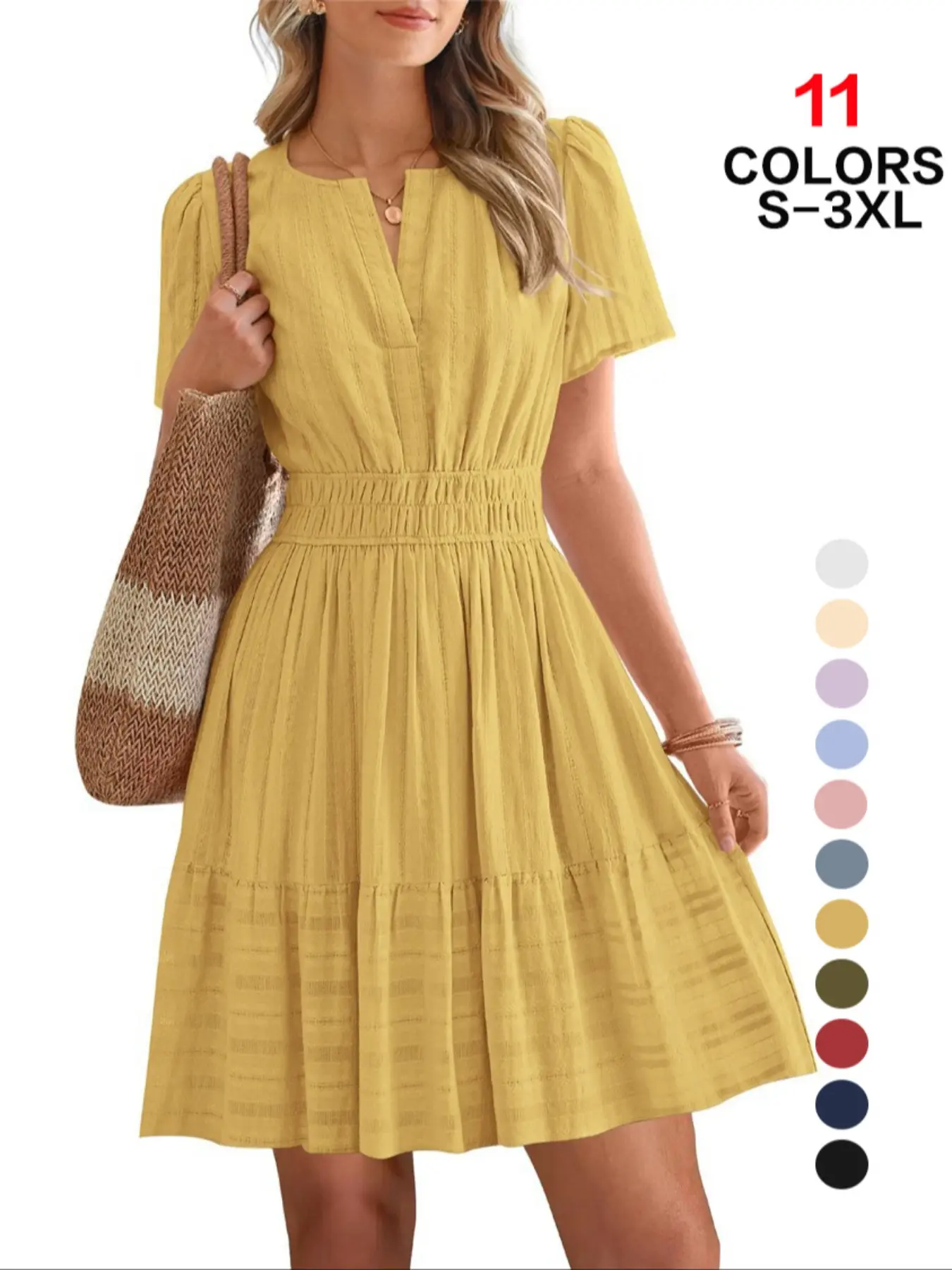 Women's Summer 2026 Casual Maxi Dress, Lightweight Short Sleeve V Neck Bohemian Boho Dress with Pockets, Outdoor Fun Fashion