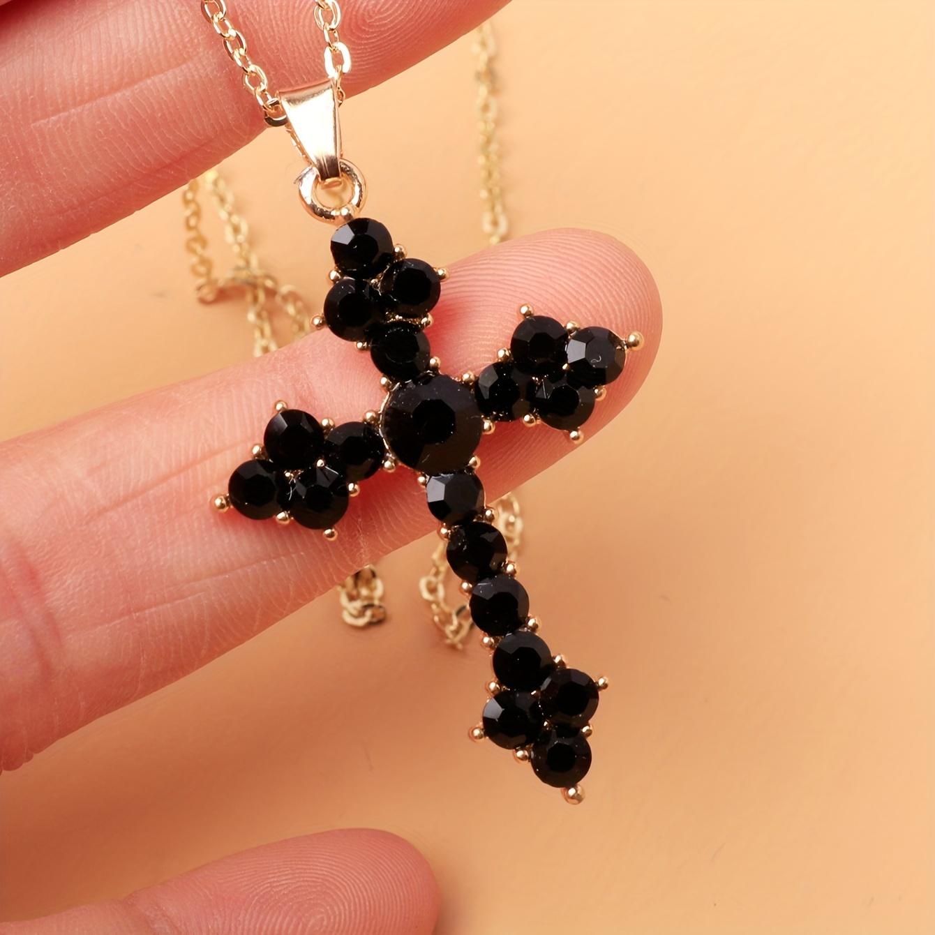 Women's Fashionable Green Cross Pendant Necklace, available in four colors to choose from