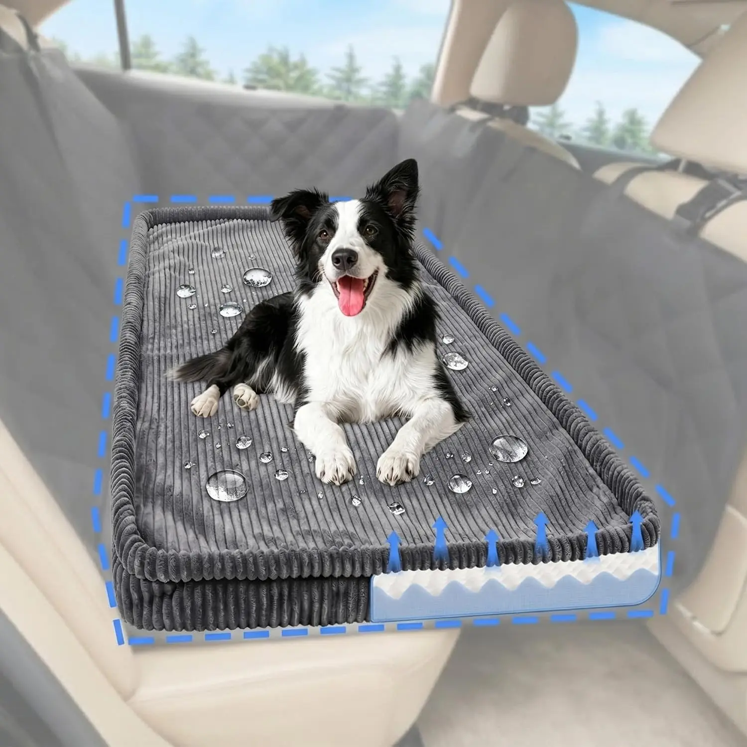 Bed, Non-Slip Backseat Extender  Mat 50"x24.6"x2" | Removable, Washable  Bed With  Liner Protects  Seats, Anti-Slip Travel Bed For Dogs