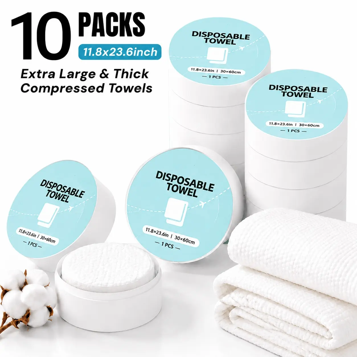 Extra Thick & Extra Large Compressed Towel Tablets, Disposable Ultra Soft Face Cloths, Disposable Facial Towels, Travel, Home, Camping, Gym, Makeup Removal, 10 Packs