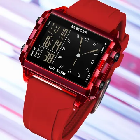 SANDA Fashion Electronic Watches for Men, Luminous Calendar, Waterproof Outdoor Sports Casual Digital Wristwatch, Quartz Wrist Watch, Square Dial, with Box