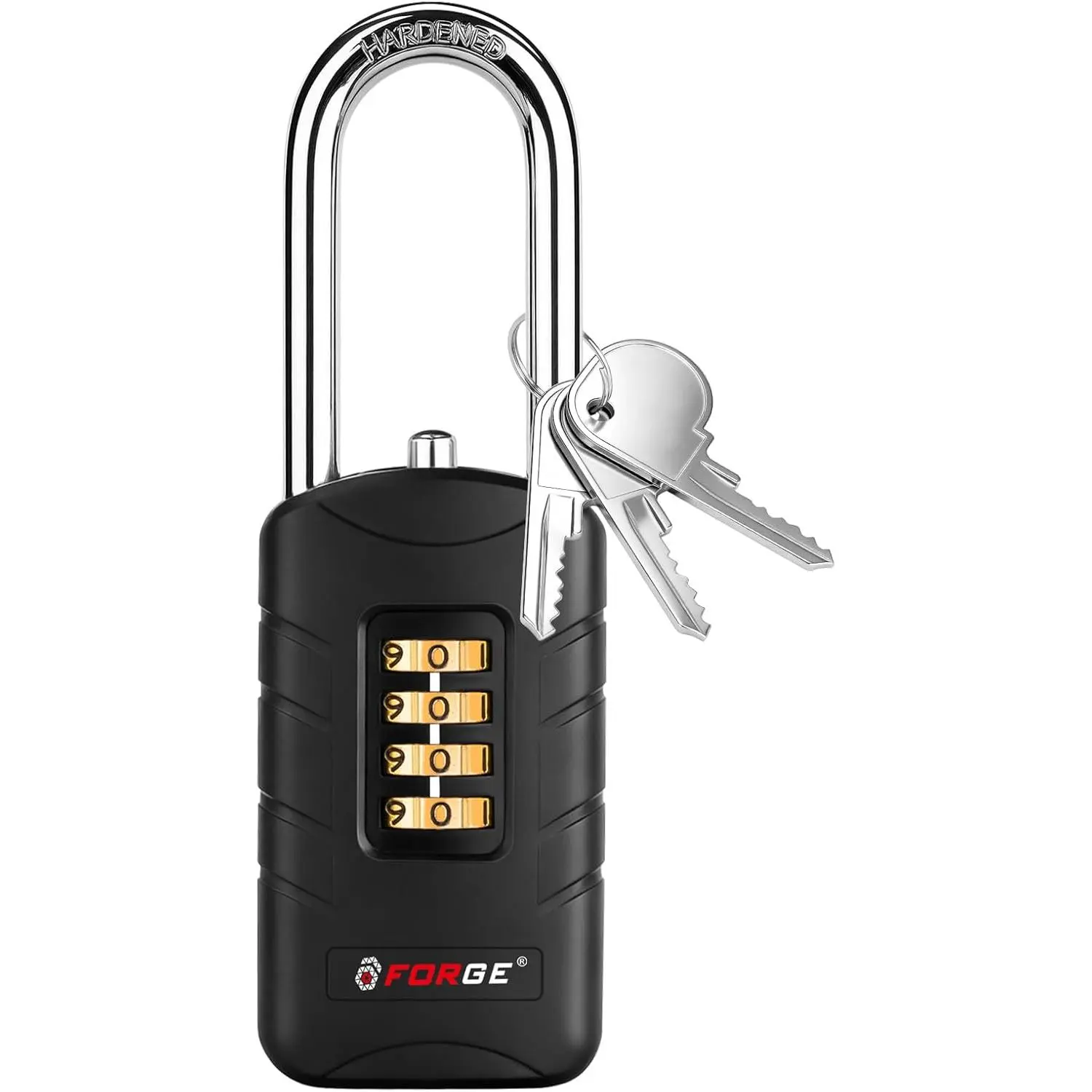 4-Digit Combination Padlock with Backup Keys, Recover Forgotten Code, Waterproof Lock, Anti-Pick, for Locker, Gate, Fence, Hasp,.(Black, Long Shackle 1 Lock)