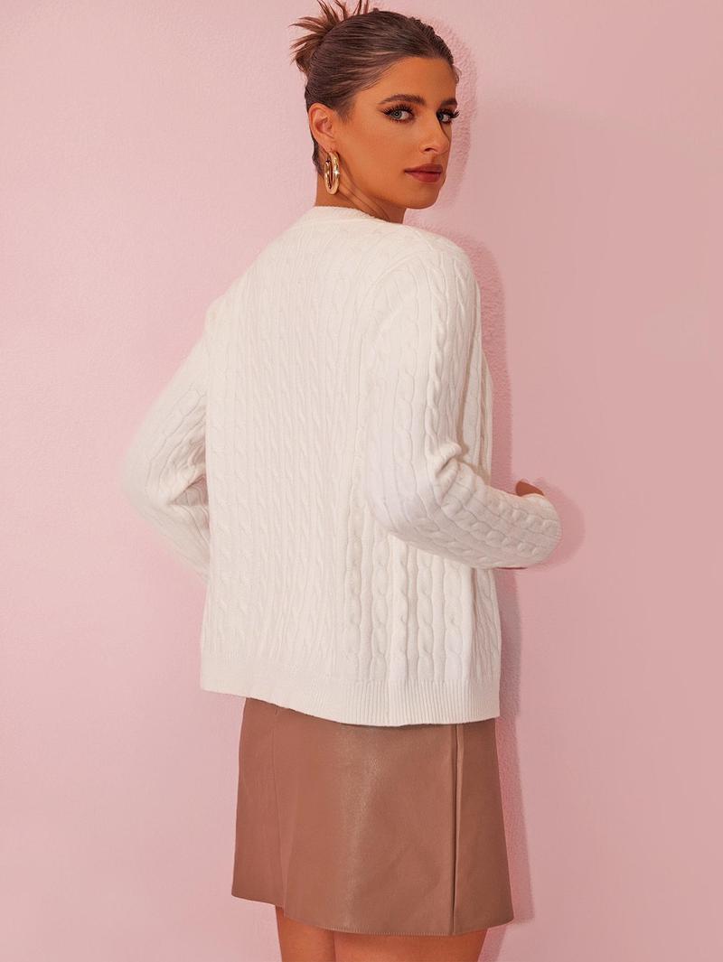 Joyfunear Women's Cable Knit Sweater Set: Crew Neck Pullover & Button - Up Cardigan