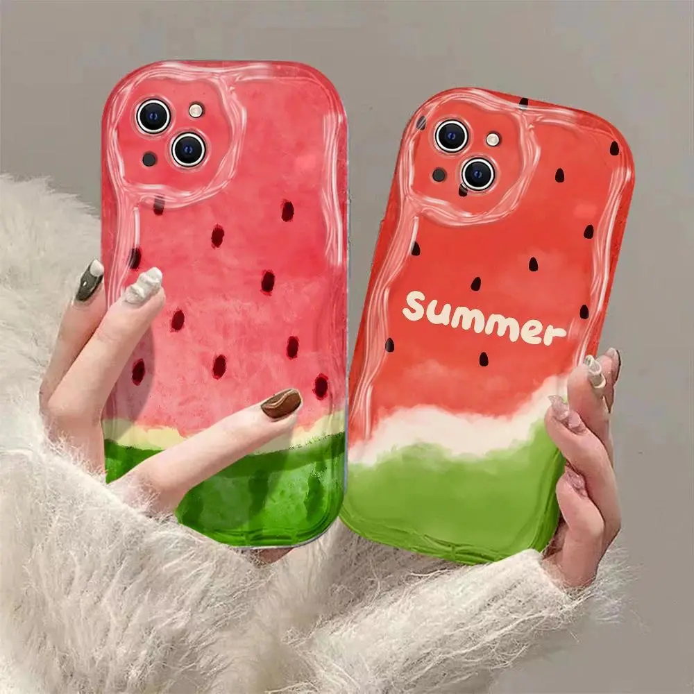 3D Watermelon Wave Soft Silicone Smartphone Case - Handheld Cellphone Protection Cover for iPhone 16,15,14,13,12,11 Pro Max,Mini,X,XR,XS Max,8,7,6S Plus Devices, Casing