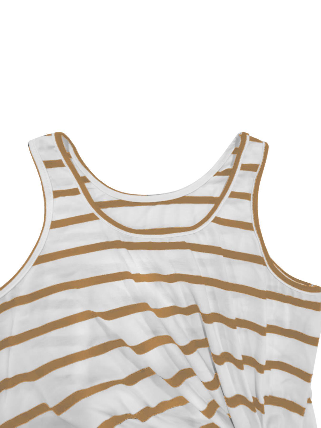 Women's Sleeveless Striped Slim Fit Dress Womenswear, Waist Twist Split Thigh Design, Casual Style Knee-Length Short Skirt for Summer