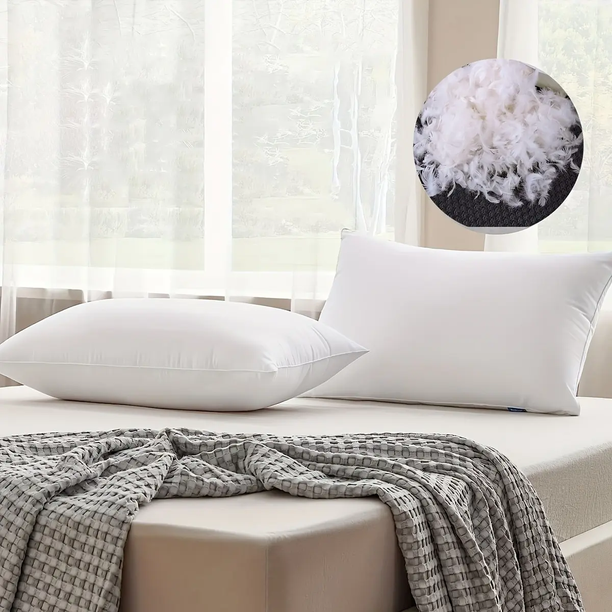 Goose Down Feather Pillows, Soft Bed Pillows, 100% Soft Shell, Hotel Pillows For Back, Stomach Or Side Sleepers Oft Pillow For Sleeping Outdoor Pillow
