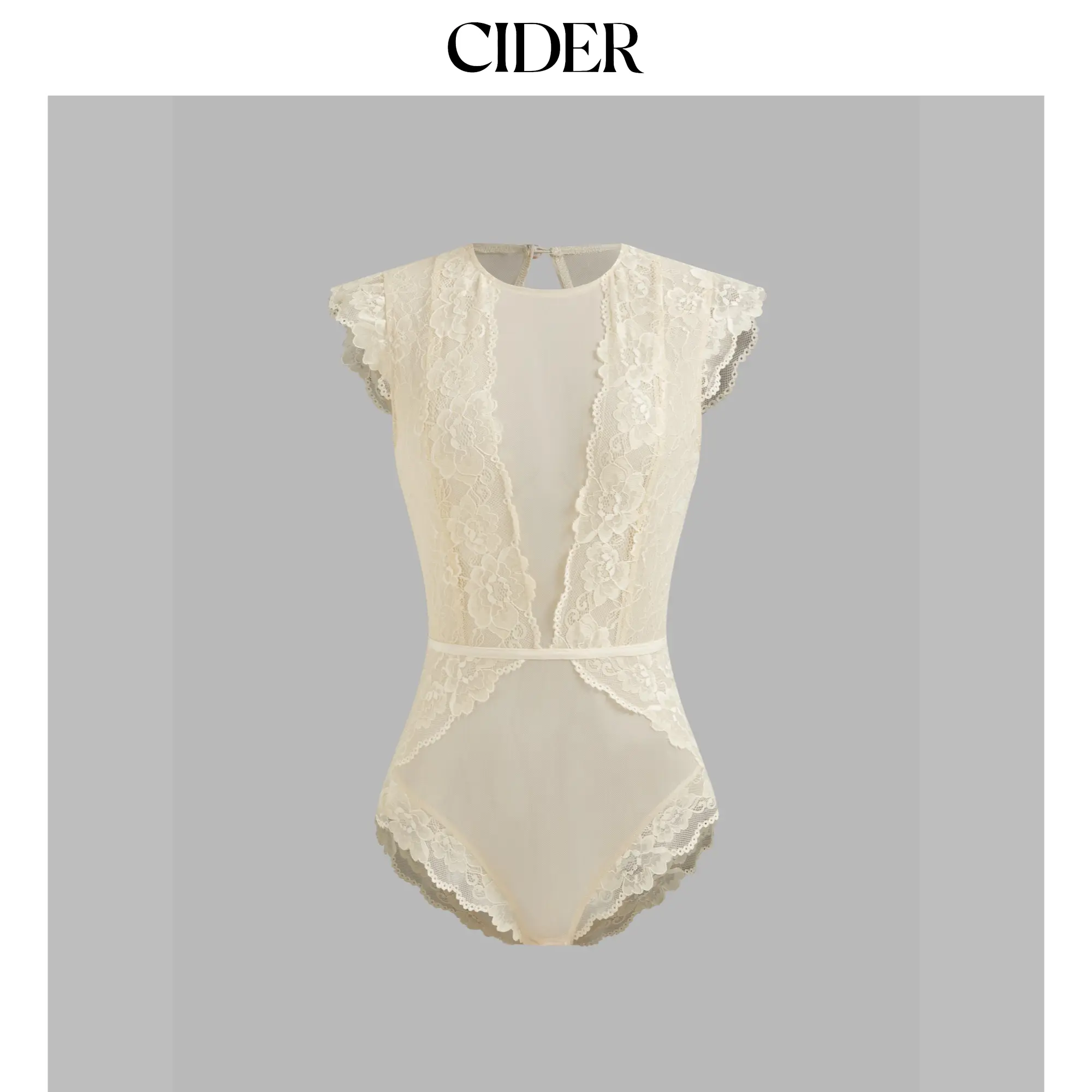 Cider [size 2-10] Lace Round Neckline Solid Cut Out See-through Bodysuit SummerWins SummerFinds