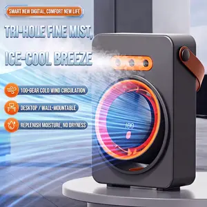 Portable USB Charging Spray Fan - Type-C Desktop Humidification Fan with Handle,portable fans，fan for bedroom，cooling fan，ac cooling fan，rechargeable fan 5-Gear 100-Level Wind Speed Control, Blowing-Humidifying 2-in-1, Ideal for Home, Office, Camping