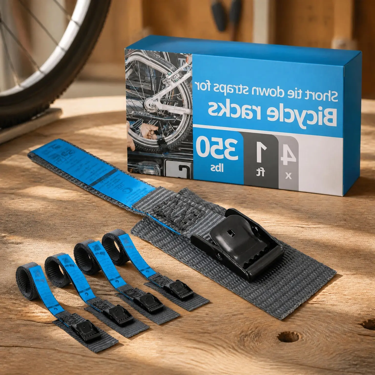 Short Padded Lashing Straps for Bike Rack, 4-Pack, 1 ft, 350 lbs Breaking Strength, Cam Buckle, Black Tie Down Straps