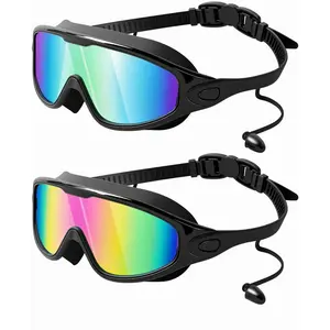[Summer Deal] 180° Wide View Swim Goggles (2-Pack) with Earplugs & Nose Clip - Anti-Fog UV Protection Swimming Glasses for Adults Youth, Outdoor Pool Beach Party