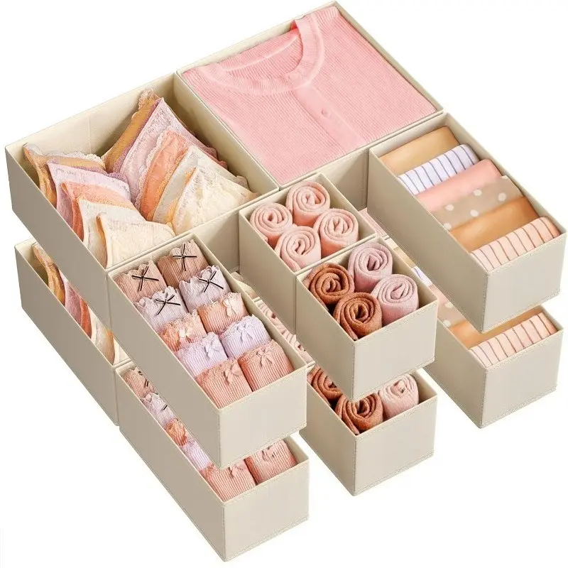 12-Piece Clothing Drawer Organizer, Fabric Closet Storage Box, Shallow Drawer Divider, Ideal for Clothes, Socks, Underwear, Neckties