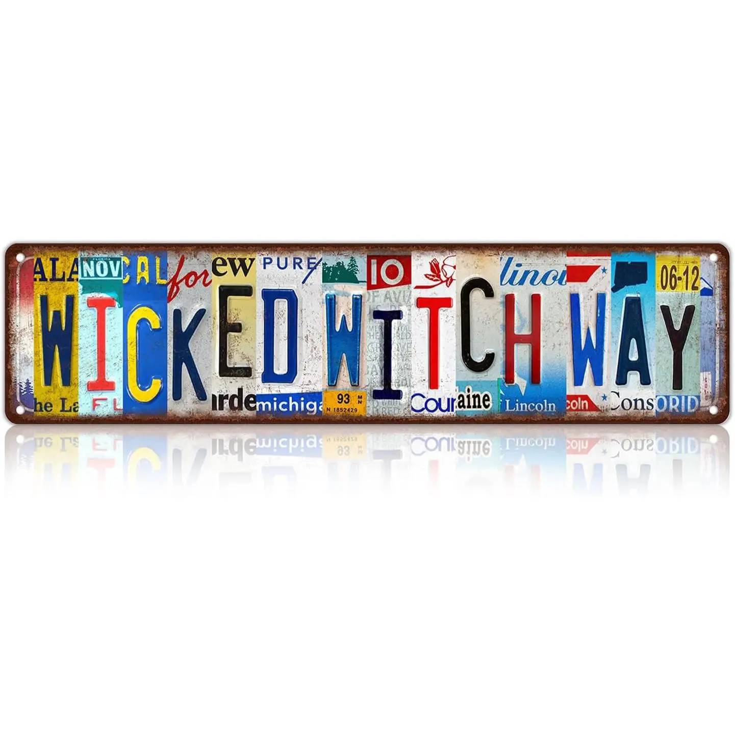 Vintage Wicked Witch Way Wall Plaque - 16x4 Inches Waterproof Aluminium Metal Street Sign, Basic Secure Retro Home Decor for Halloween Movie Fans, Novelty Gift for Indoor Use, Movies, 16 X 4 Inches