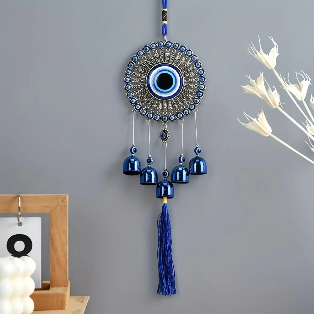 Large Turkish Evil Eye Sunflower Wind Chime Hanging Ornament, Decorative Wall Art, Unique Home Décor, Perfect Gift Idea