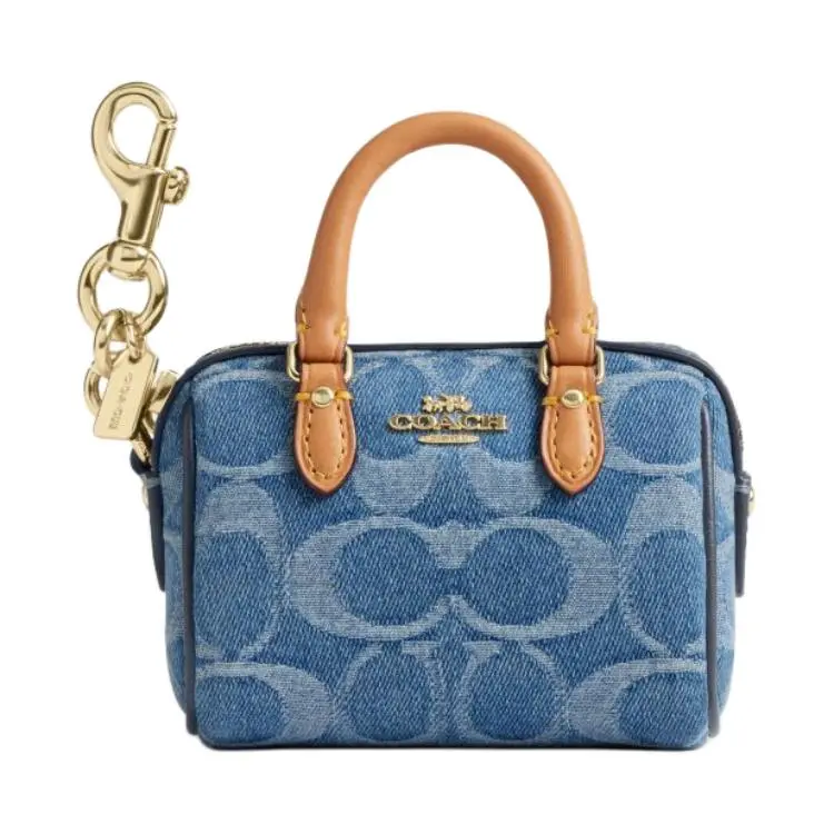COACH Rowan 9 Logo Embroidered Fabric and Suede Mini Coin Purse for Women in Indigo