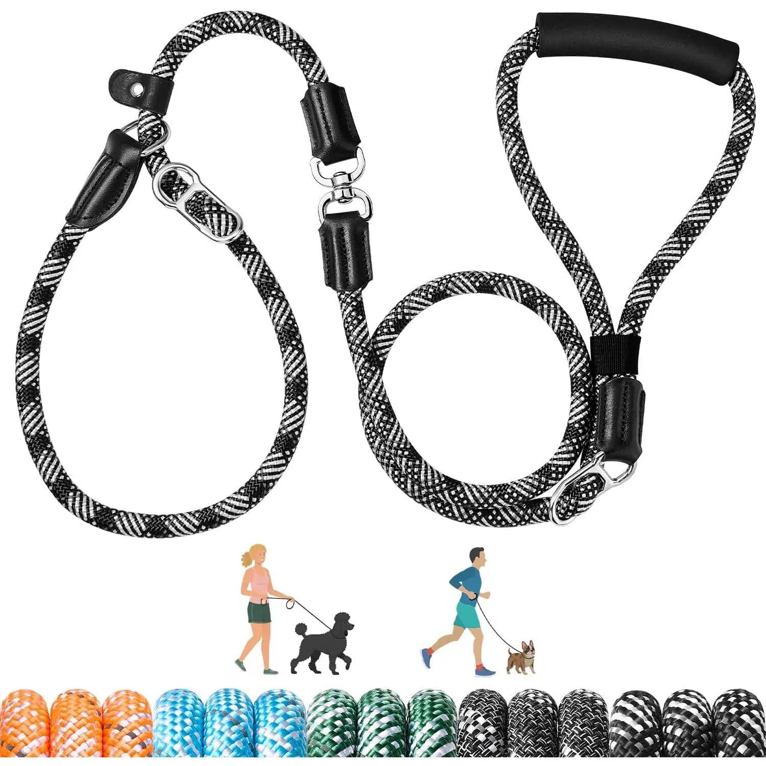 Slip Lead for Dogs - Hands Free No  Adjustable 4-6 FT 1/2” Rope, Heavy Duty Nylon Leash for Large Medium Dogs that Pull, No Pull  Slip Leashes, 20-120lb, Black
