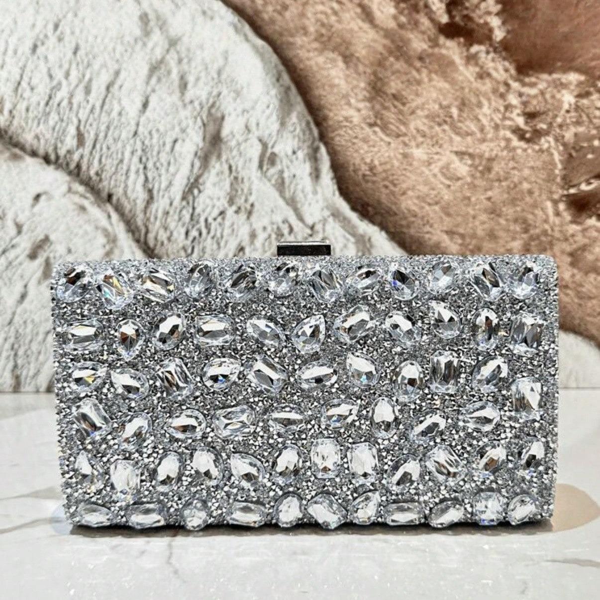 2026 Luxury Silver Rhinestone Bling Banquet Handbag, Women's Cheongsam Bag Elegant Exquisite Diamond-Encrusted Everyday Purse Clutch Bag Crossbody Bags Shoulder Bag  for Women, Perfect For Party, Wedding, Prom, Dinner/Banquet