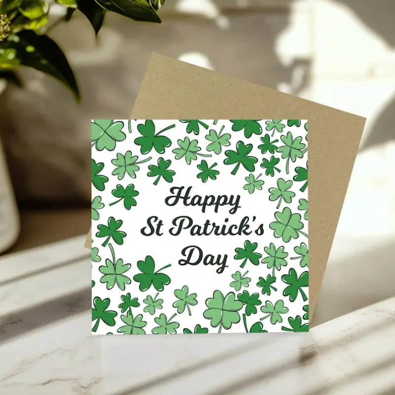 1pc Happy St. Patrick's Day card, Irish holiday card with heart and shamrock for friends and family, husband, wife, brother, sister
