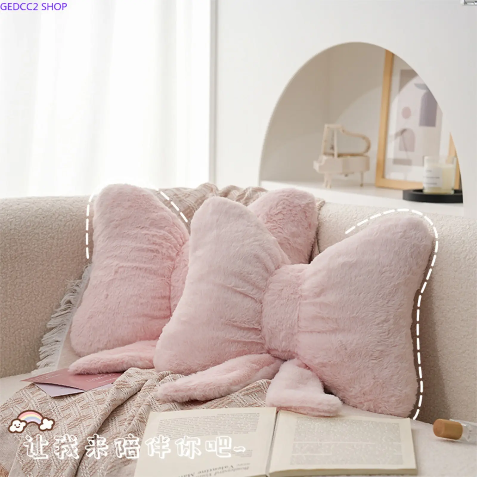 Pink Bow Pillow, Cute Decorative Throw Pillow for Sofa, Bedroom & Office Chair, Soft Cozy Cushion Home Decor
