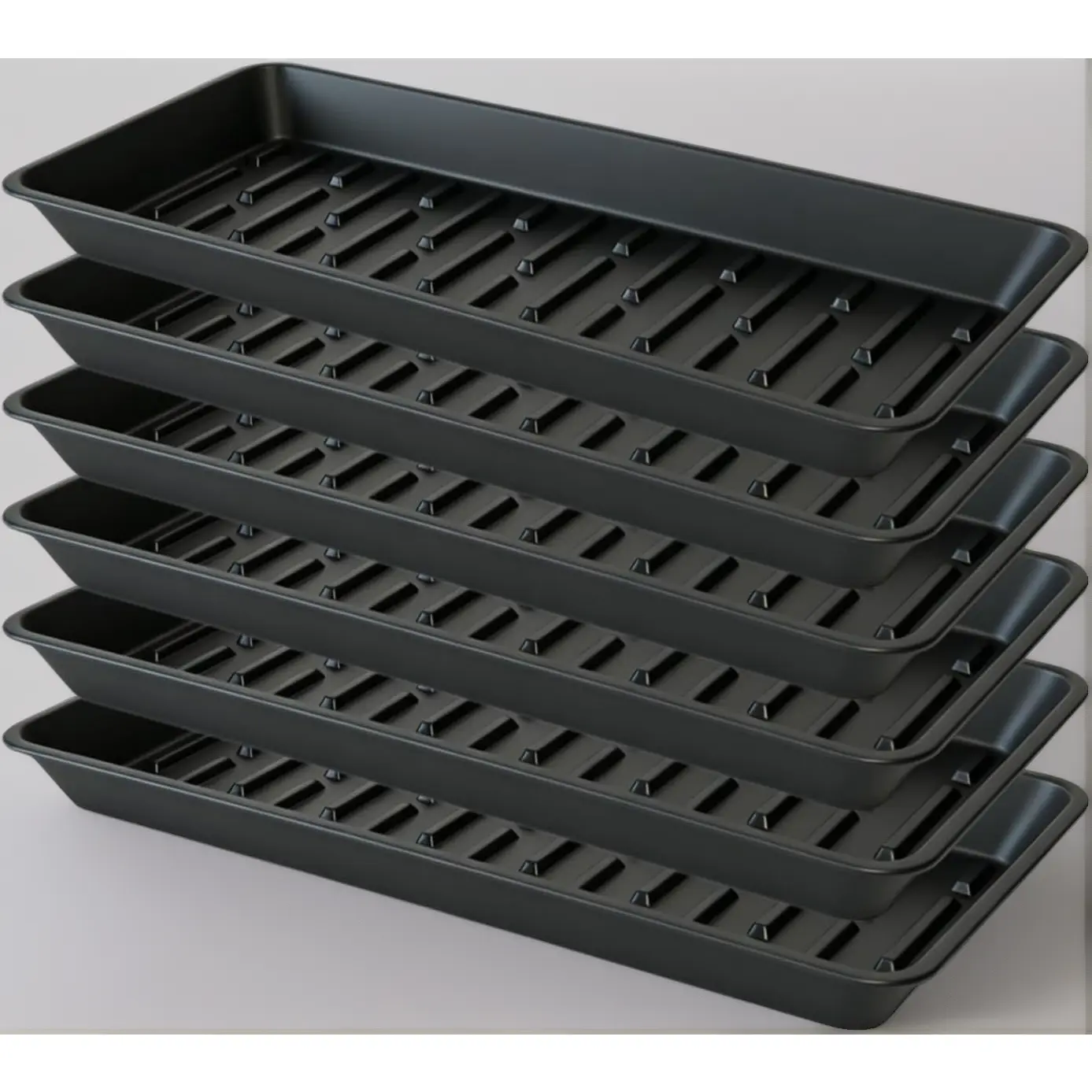 4 Pack 13" Long Plant Saucer Trays, Heavy Duty Plastic Drip Tray No Holes, Sturdy Drainage Tray for Pots & Seed Starting, Black