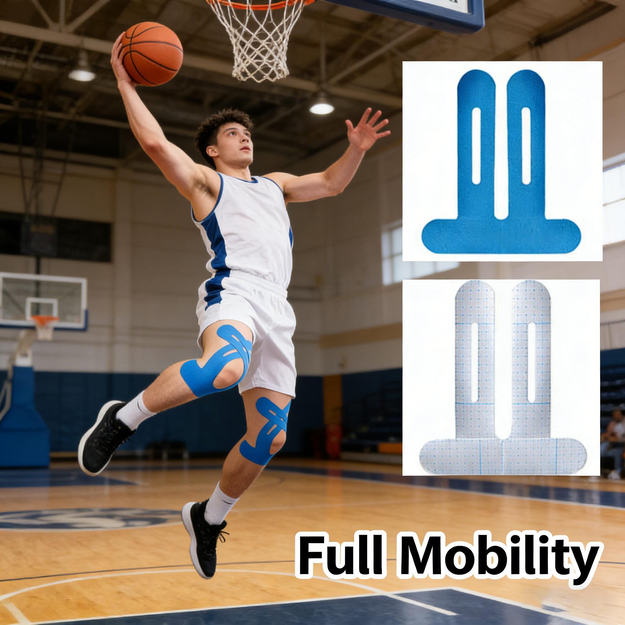 High Performance Knee Support Kit with Kinesiology Tape & Muscle Patches, Skin-Friendly Comfortable Brace for Running & Fitness