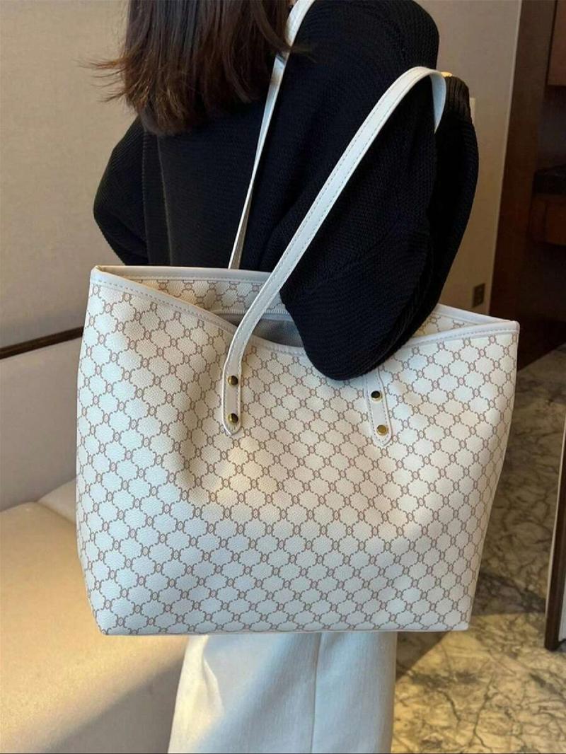 Women's Elegant Geometric Pattern Stylish Tote Bag, Fashionable Large Capacity Shoulder Bag for Women, Casual Trendy Versatile High-quality Daily Commuting Bag