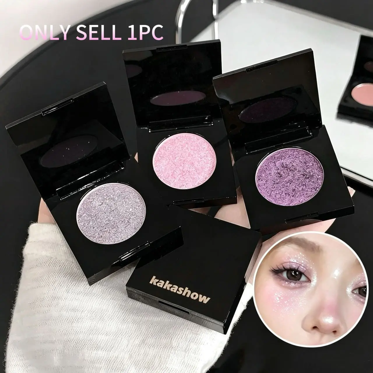 Black Square Single Eyeshadow Sheer Diamond Pearlescent Shimmer Brighten Tear Trough Multi-Use Glitter Highlighter Eye Makeup