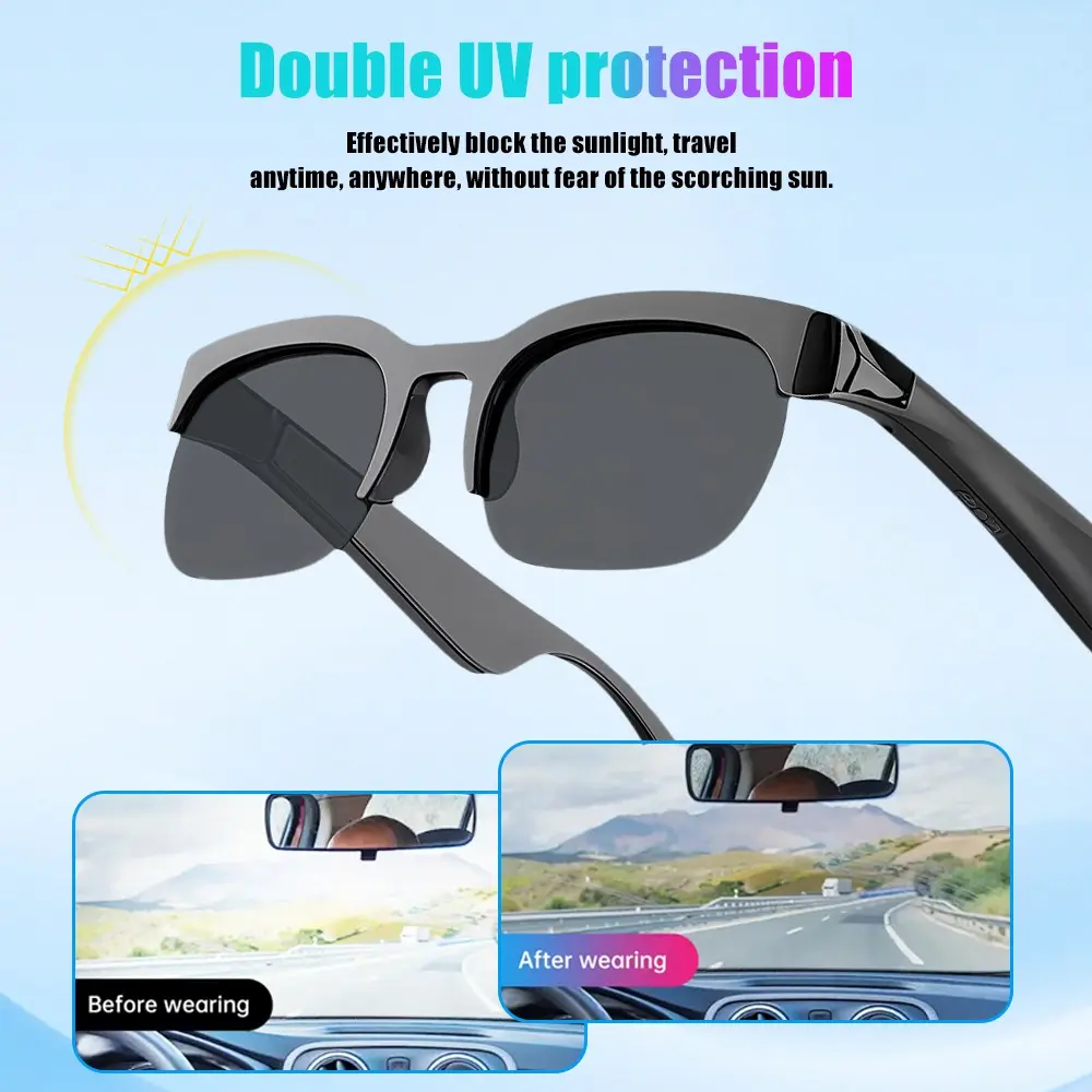 Smart Audio Sunglasses, Bluetooth-compatible Control, UV Protection, Stereo Sound, Ideal for Running, Travel, Road Trips, Xg89 Model