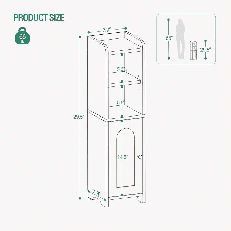 Bathroom Storage Cabinet, Corner Floor Cabinet With Doors And Adjustable Shelf, Narrow Toilet Paper Cabinet, Bathroom Organizer For Small Spaces, Room Decor