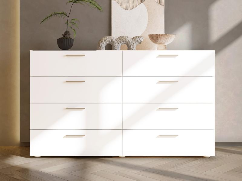 Karl home White Dresser for Bedroom, Wood 8 Drawer Dresser Chest of Drawers, 55 Inch Dresser Bedroom Furniture, Large Dresser Storage Chest with Deep Drawers, TV Stand, 55.1" X 15.7" X 31.5"