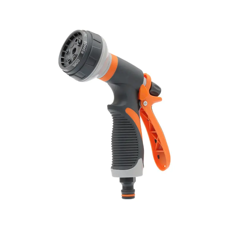 Handheld Garden Watering Nozzle - 8 Adjustable Spray Patterns, Ergonomic Rubber Cover, 1-Key Lock Continuous Outlet, Flow Pressure Control, Leak-Resistant Adjustable Water Sprinkler, Lawn and Garden Sprayers, Watering Attachment for Plant Irrigation, Spra