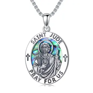 PEIMKO Sterling Silver Saint Jude Amen Amulet Necklace, Fine Silver Religious Devotee Jewelry Pendant Necklace