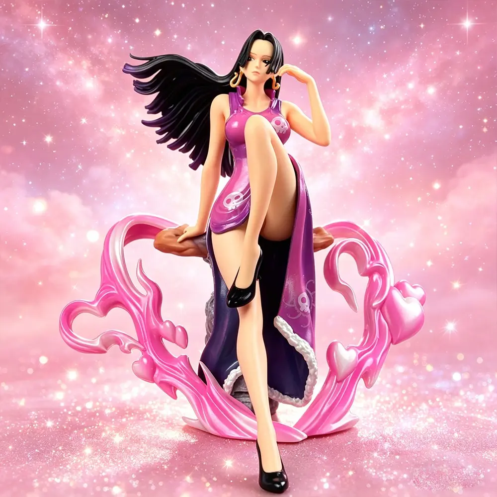 One Piece Boa Hancock Limited Edition Collectible PVC Figure, With Pink Heart Effects，Boa Hancock Collectible Statue,With Pink Heart Effect and Sitting Pose，Boa Hancock Anime Figure, One Piece Collectible for Fans & Display