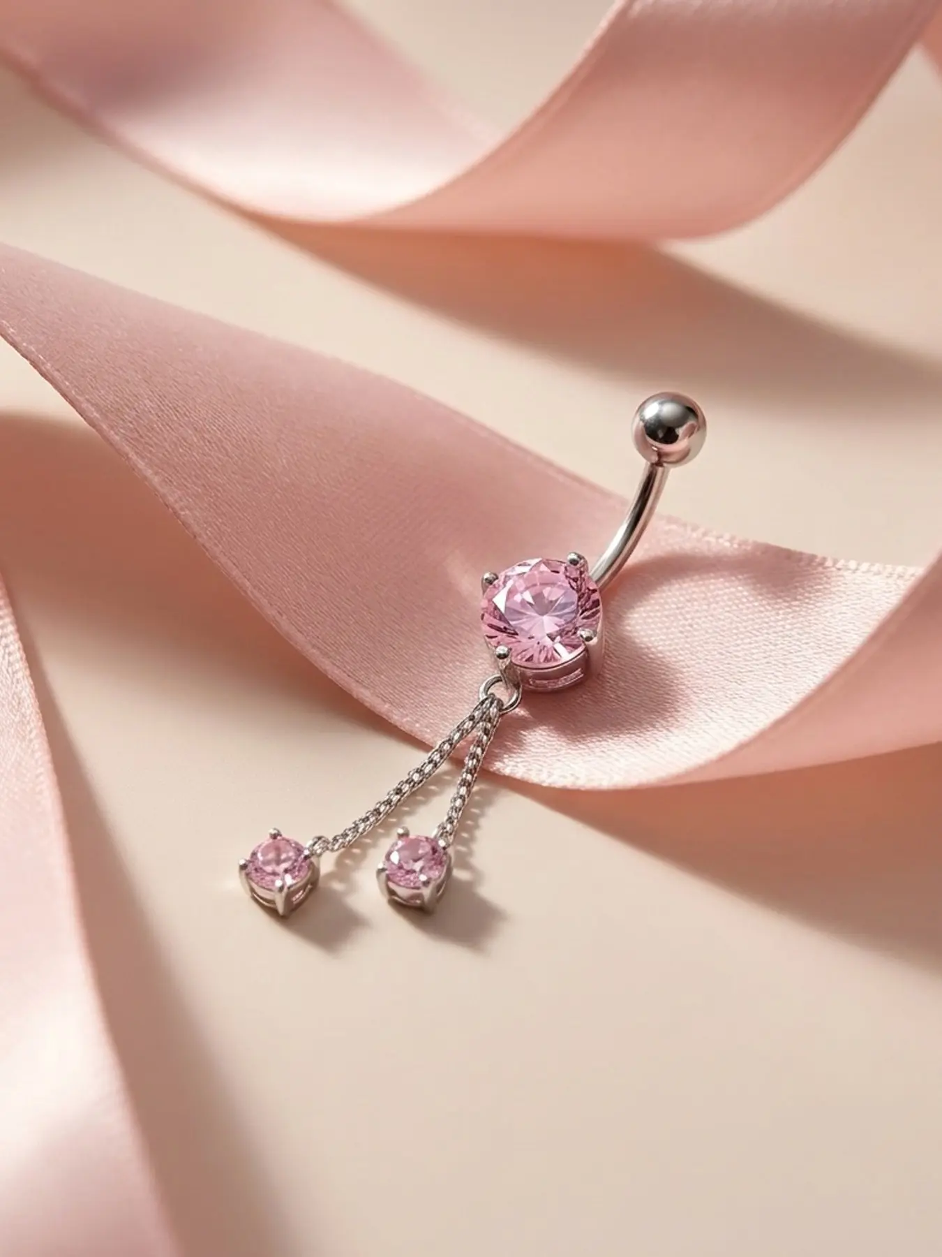1Pc Belly Button Rings Dangly Chain Stainless Steel Shiny Cubic Zirconia Dainty Navel Ring Belly Button Piercing Jewelry Body Jewelry