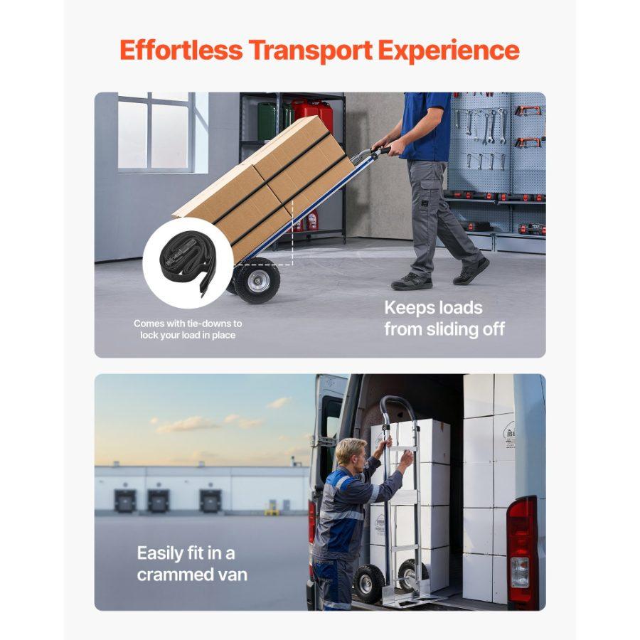 VEVOR Hand Truck, 500 lbs Load Capacity, Heavy-Duty Hand Truck Dolly with Non-Slip Wheels Handle, Aluminum Alloy Portable Trolley Dolly with Tie-down Strap for Moving Home, Office, Warehouse
