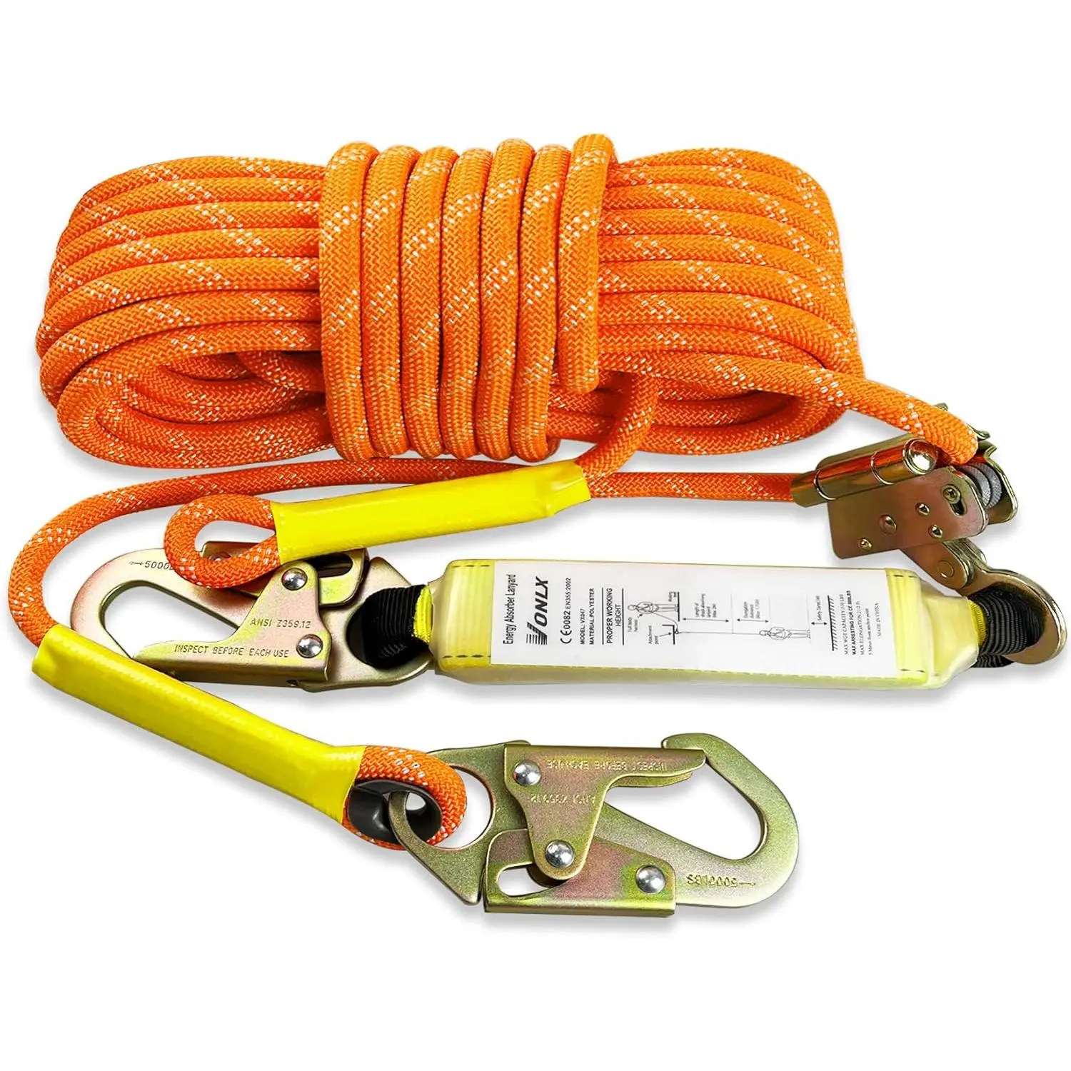 Fall Protection Safety Rope 25FT Duty Vertical Roofing Rope with Grab Snap Shock Fall Protection Tree Climbing Line Kit Tree Stand Safety Line Kit
