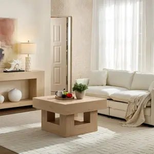 31.5*31.5*19.49 Inch Rustic Square MDF Coffee Table Retro Industrial Low Profile Cocktail Table Over 300 LBS Load Water Stain Resistant Easy Assemble Single Color Living Room Farmhouse Furniture