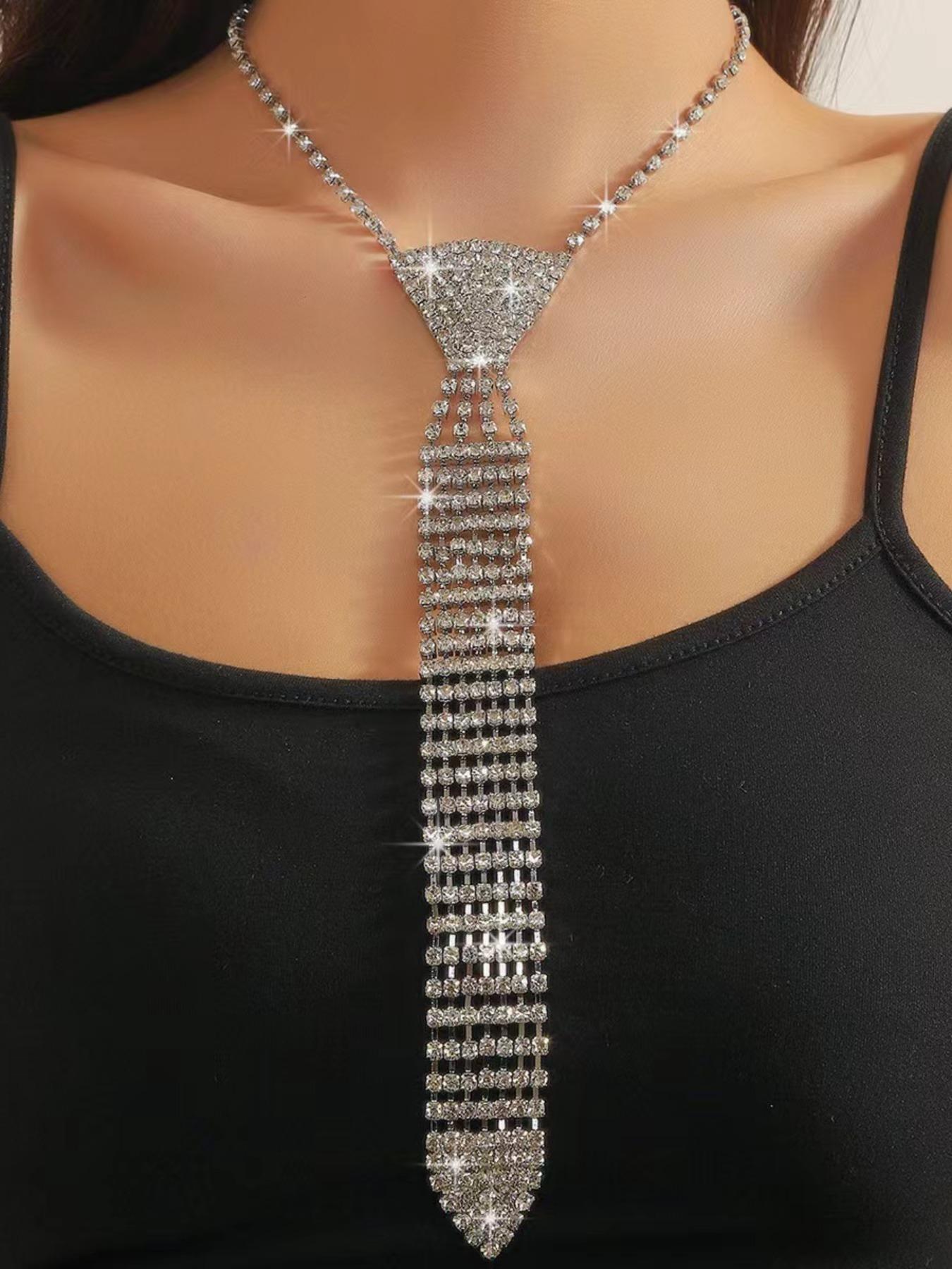 Rhinestone Decorated Tie Necklace for Women for Gift, Fashionable Rhinestone Decorated Fashion Jewelry for Party, Daily Clothing Decor, Trendy All-match & Exquisite Jewelry for Birthday Gift, Goddess Necklace, Elegant Rhinestone Necklace