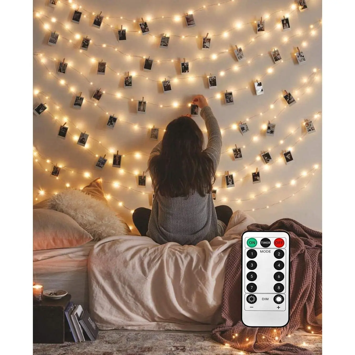 50 LED Photo Clip String Lights - 17ft with Remote Control, 8 Modes Fairy Lights for Indoor Use by Photo Lovers, Led Lights, Clip-On Clips