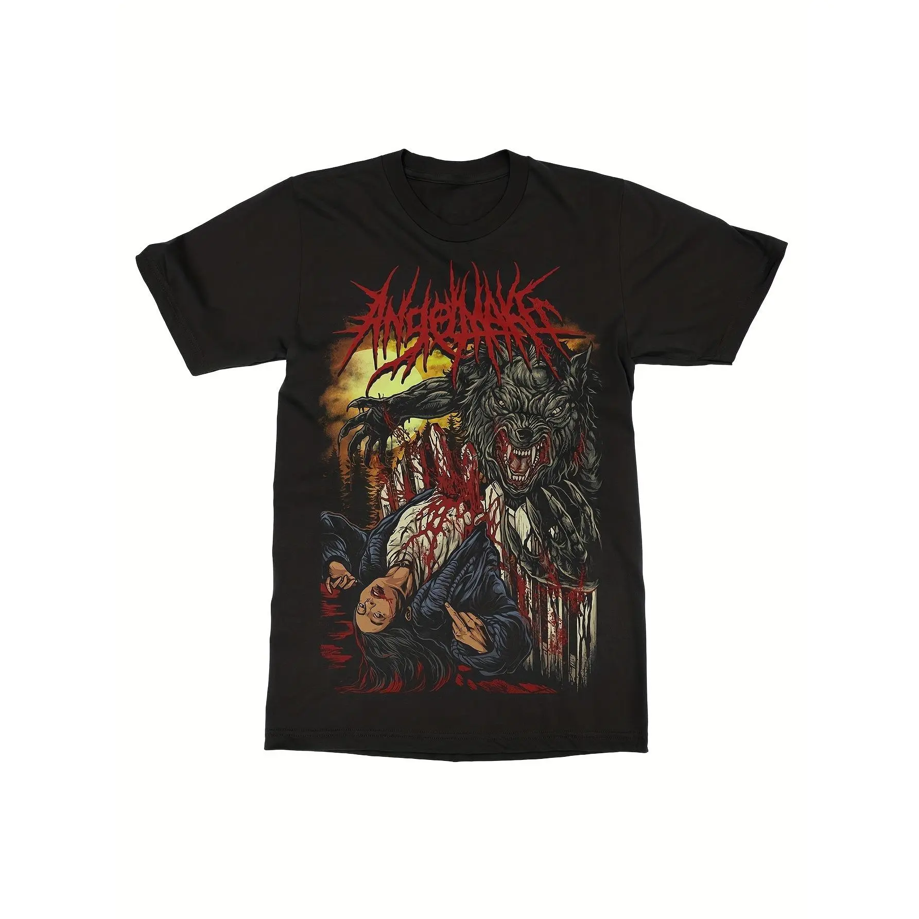 Unisex Gothic Heavy Metal T-Shirt, Werewolf Horror Graphic Streetwear Top, Short Sleeve Crew Neck Knit Fabric Tee for Music Events, Shortsleeve, Tshirt, Menswear