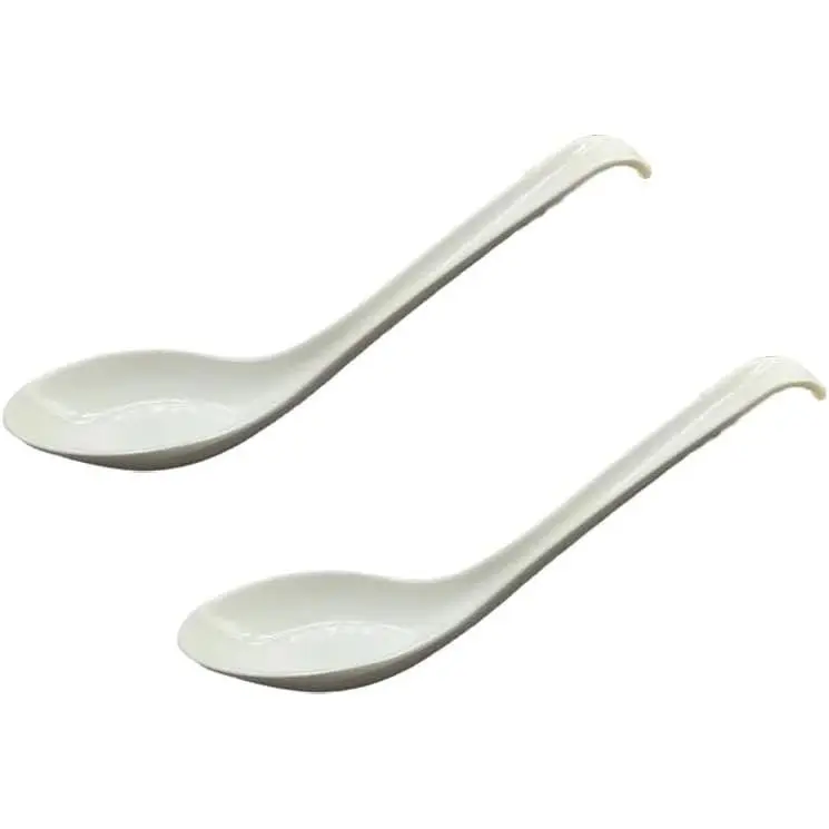 2-Pack Asian Soup Spoons Chinese Style Soup Spoon Miso Ramen Spoon Melamine Spoons，White