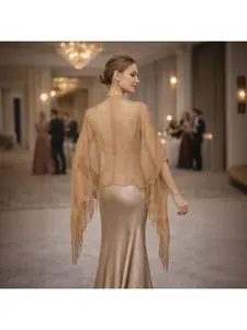 European and American style gold fringe shawl evening dress with sequin sun protection cover-up for beach party bridal shawl