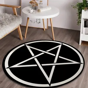Creative Inverted Pentagram Round Washable Area Rug, Modern Design, Multiple Sizes, Easy Care, Perfect for Living Room and Bedroom Decor